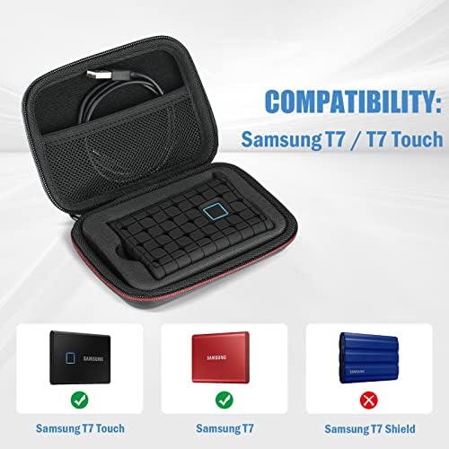Проказа Хард Носење Случај Компатибилен За Samsung T7 / T7 Допир Преносни SSD Со Силиконски Капак, Shockproof Чување Патување Организатор