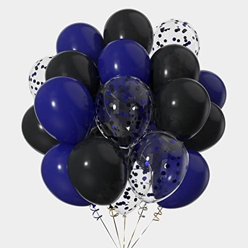 Темносини И Црни Балони, 12-Инчни Конфети Латекс Балони за Украси За Забави,Пакет од 50