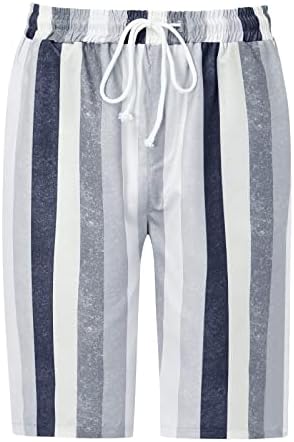 Mens Capris Обични лесни шорцеви со цртеж еластична половината плажа јога појас џеб домашни шорцеви за мажи
