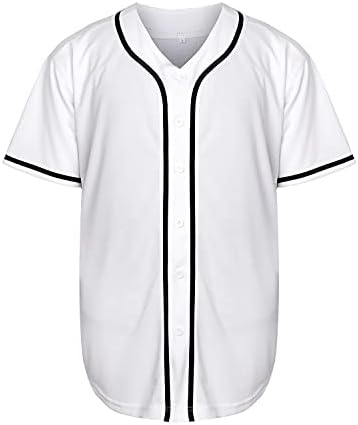 Mnmn празно Jerseyерси обичен хипстер хип хоп за мажи со копче надолу бејзбол дрес со кратки ракави, бела црна црвена сива сива боја S-3XL
