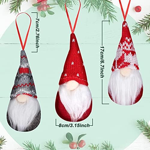Шведски Божиќни украси на Томте - Виси скандинавски гном украси за дрво, венец, камин - црвена и сива капи, бела брада, мека чувствувана