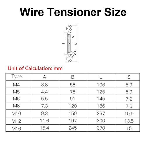 Tension Tensioner M4/M5/M6/M6/M8/M8/M10/M12/M14/M16 не'рѓосувачки челик и затегнувачи на очите на затегнување на кабел за напнатост 8 големини