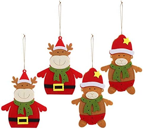 ПРЕТИЗУМ Божиќ 4 Парчиња Почувствуваа Убави Сребрени Кеси Изработени Декори Цртани Божиќни Приврзоци Фестивалски Празнични Материјали