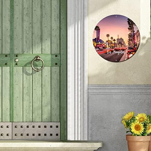 Тркалезен метален знак Американска држава Калифорнија држава Лос Анџелес Град Скај Скај, градски пејзаж, градски поглед, смешна просторија