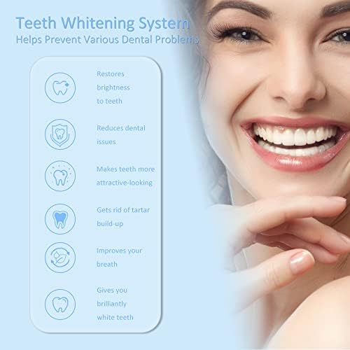 Комплет за белење на заби за белење - 5x LED светло за забли со 35% карбамид пероксид, садови за уста, гел за реминерализирање и табела - вграден 10 -минутен тајмер ја враќа