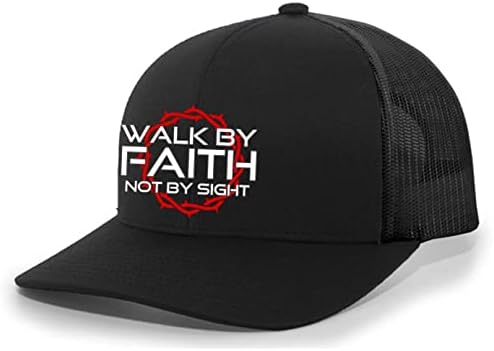 Менс христијанска капа везена прошетка по вера, не од видот, вратот на камионот