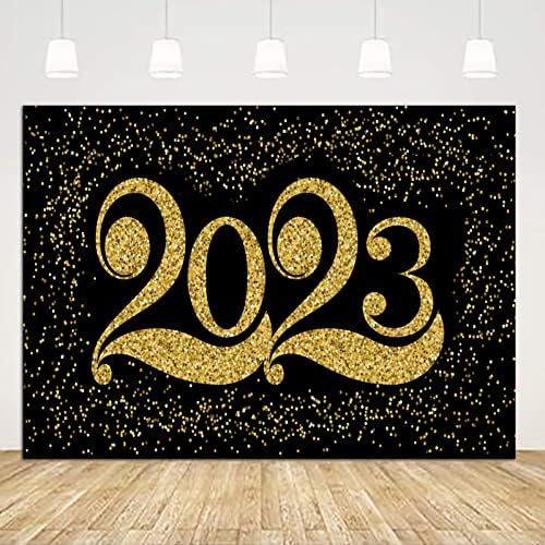 Нова Година позадина за фотографија 7x5ft црна и златна фото штанд забава банер испорака среќна нова година слава фотографија фотографија