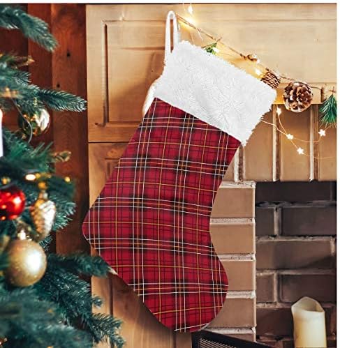 Алаза Божиќни чорапи црвени и црни карирани модели класични персонализирани големи декорации за порибување за семејни сезонски празници Декор 1 пакет, 17,7 ''