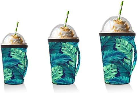 Тропски лисја летни летни лажни кафеави кафеави со рачка Неопрена чаша ракав за сода, лате, чај, пијалоци, пиво