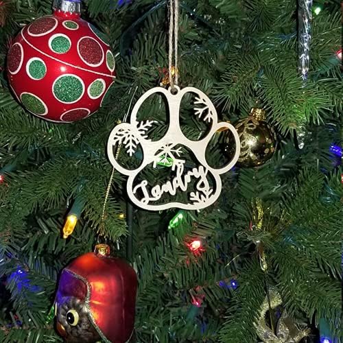 Бомеи го персонализира името на вашето куче, прилагодено кучиња шепа за кучиња Божиќен украс - ласерско гравирано место за име, Божиќен