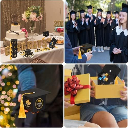 Junebrushs Дипломирање капа кутии за подароци, 36 пакувања за дипломирање забава со класа на бонбони од 2023 година налепници за