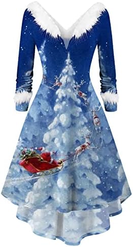 Божиќни фустани за жени со долг ракав против вратот Дедо Мраз Работни фустани плус големина без коктел ноќен фустан