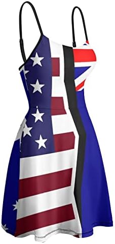 Фустан Со Лизгање На Знамето на Соединетите држави И Австралија За Жени Резервоар Без Ракави Прилагодлив Шпагети Мини Сарафан