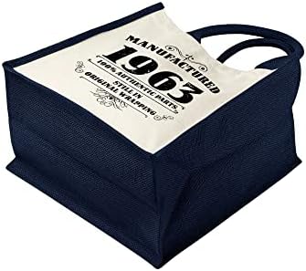 60 -ти роденденски торбички торбички подароци за жени - торбички со памук од памук јута за шопинг - произведени 1963 година сино -С