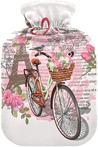 Шишиња со топла вода со покривка Ајфелова кула велосипед вреќа за топла вода за олеснување на болката, жени девојки деца, рачни