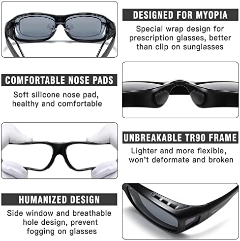 DUCO WRAPAROUND FITOVER GLASLES Поларизирана абење над очила за сонце за мажи жени УВ заштита од сонце што возење 8953