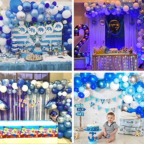 Bloonsy Сина Балон Венец Комплет | Балон Лак Комплет Со Сини И Бели Балони | 120 Пакет | Сребрена Конфети, Темносина, Кралската Сина