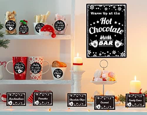 Комплет за топла чоколадна бар -комплет луксузни материјали -етикети ознаки, картички за маса, лажици и сламки за Божиќен празник Нова Година