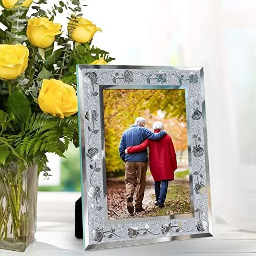 Yaseha сет од 2 стаклени рамки за слики со роза цветна шема, 5x7 фото рамки 2 пакувања за украси за домови