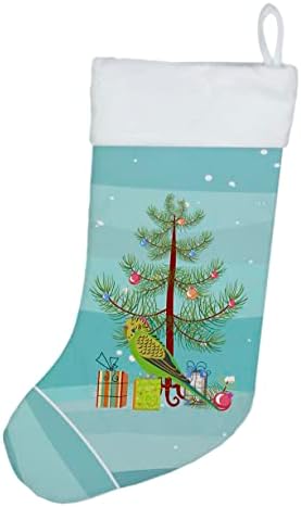 Богатства на Каролина CK4497CS Budgerigar Среќен Божиќ Божиќно порибување, камин виси чорапи Божиќна сезона Декора за украси на семејство,