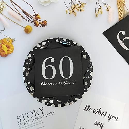 АААМН 40 ПЦС навива до 60 години салфетки 60 -ти роденден за еднократна употреба салфетки 60 -ти роденденски годишнина од венчавки за салфетки, сребро