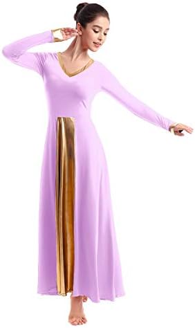 Имекис металик литургиски пофалби танцувачки фустан за жени со долг ракав лирски танцувачки круг на облека со целосна должина облечена костум