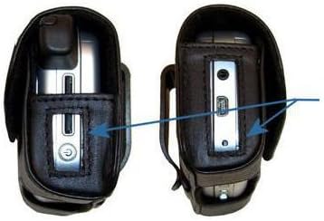 Гомадски Бренд Хоризонтална Црна Кожна Торбичка За Носење за i-Mate SmartFlip Со Интегрирана Јамка За Појас и Опционален Клип За Ремен