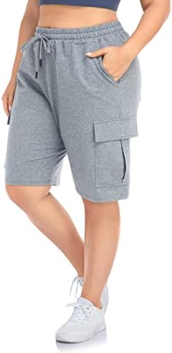 Zerdocean Womensенски плус големина карго шорцеви Активни летни тренинзи Одење атлетски шорцеви со џебови