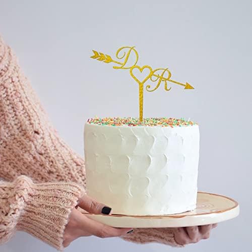 Дрвена персонализирана свадбена торта на врвовите на невестата и младоженецот Силуета злато сјај торта за смешна забава за декорација на торта