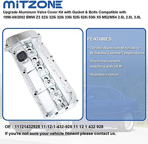 Комплет за покривање на алуминиумскиот вентил за надградба на митзон, компатибилен со 1998-08/2002 BMW Z3 323I 325i 328i 330i 525i 528i 530i x5 M52/M54 2.5L 2.8L 3.0L Дел # 11121432928