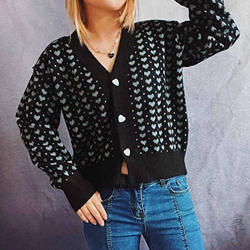 Женски џемпери Долг ракав Обичен V-врат со долг ракав есен џемпер, кардиганско копче за блуза, врвови на врвови на врвови