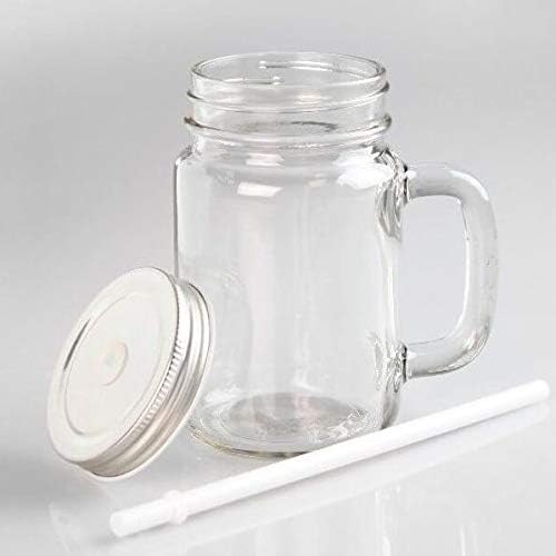 Мејсон Празна Сублимација транспарентна проѕирна стаклена Тегла Чаши 430мл со стаклени рачки и топлинска боја за пиење слама пренесете