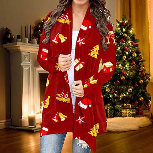 Christmasенски божиќен кардиган надворешна облека со долг ракав Божиќна печатена јакна мода лабава обична врвна женска спиење