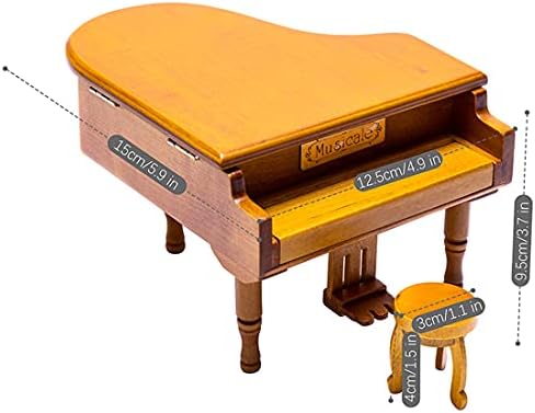 Руиму Вуден пијано музичка кутија, мини музика големо пијано со прегради за накит, за домашни мебел, подароци за празници.