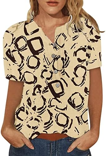 Врвови за жени кратки ракави летни модни обични трендовски печатени маички со кошула деколте t жени обични кошули