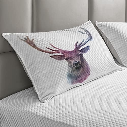 Ambesonne Deer ватирана перница, илустрација на машки стаг со меки бледи бои, антри, животински свет, природа, печатење, стандардна табела со големина на кралот со големин?