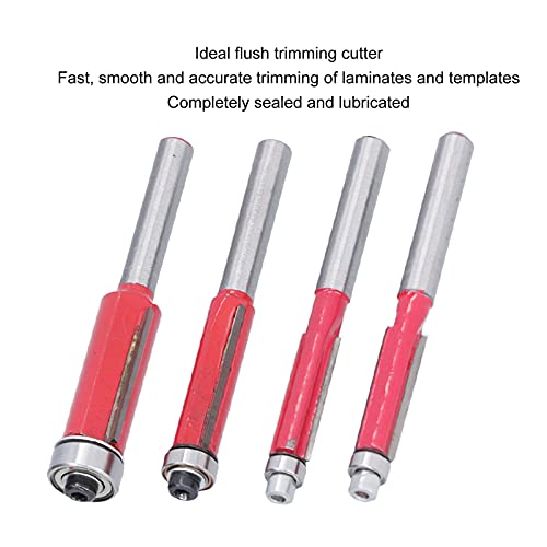 4pcs Flush Trim Router Bit Set, 1/4 инчен Shank Flush Trim Router Bits Топ крај лежиштето црвен рутер рутер бит за мелење на мелење