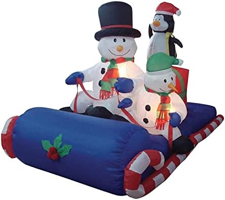 Два божиќни украси за украси, вклучуваат кутии со повеќе болни подароци со должина од 6 нозе, и 6 нозе долги надуени снежни снежни луѓе