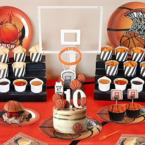Кошаркарски прибор за кошарка 96 парчиња сет спортски партии за еднократна употреба салфетки вилушки материјали за роденденски партии украси за