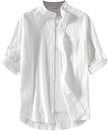 2023 New Men Mens Casual Cotton Linen Shirt Loose Tops Short Sleeve Cardigan Summer Shirt Button Shirt Men T