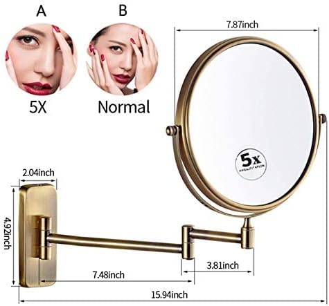 Заах Бања Огледала Монтирани На Ѕид, 8 инчни Огледала За Шминка, Двострано Месинг Огледало За Зголемување, Продолжено Преклопување 360°Вртливи