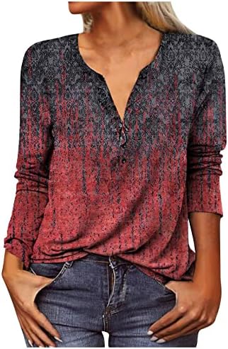 Uqrzau женски пролет со долг ракав за ново копче, модна маица за печатење на вратот, тенок врвни врвови памучни маици со памучни