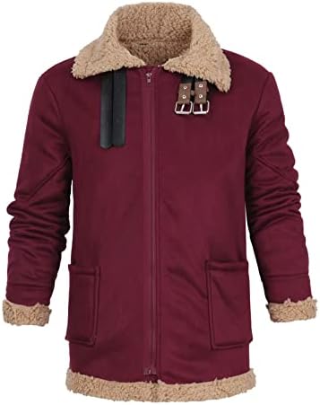 Mens Sherpa Fuzzy Deerskin Fleece Leded јакна зимска топла лаптоп јака поштеди нагоре зиптено гроздобер палто