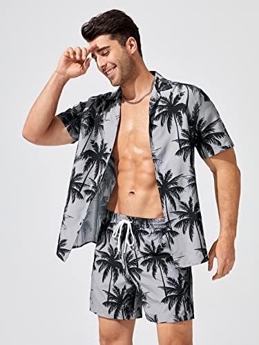 Fdsufdy Облека со две парчиња за мажи мажи за печатење на палма и шорцеви за половината за влечење