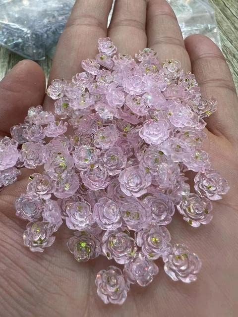 100 парчиња/многу розови сјајни нокти уметнички шарми 3Д смола 8мм 12 бои рамен цветни нокти декорација на украси DIY маникир накит за