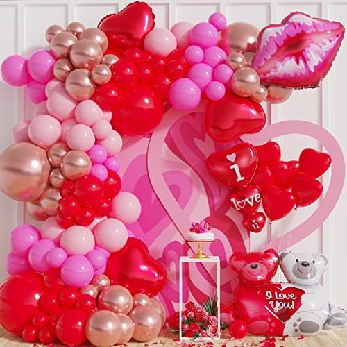 155 парчиња Валентин Ден балон Гарланд лак комплет со црвено розово злато злато латекс срцеви балони за венчавки за венчавки за денот на вineубените