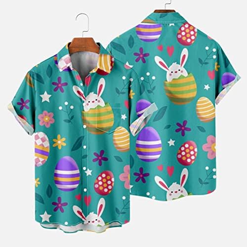 Велигденска кошула за печатење за мажи лабава блуза модни маици со кратки ракави лапчиња за лекови на лекови на врвови со удобни маици