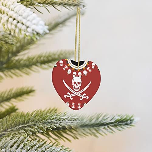 Череп мечеви пиратски Божиќни украси срце керамички виси украси за празници