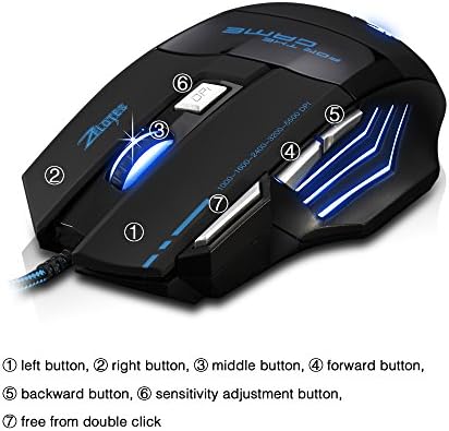 [T80 Нова верзија] Dland Zelotes Professional LED Optical 5500 DPI 7 USB Wired Gaming Gamer Gamer глувче глувци прилагодлива DPI Switch