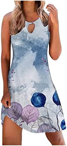 Фустан Без ракави За Жени Симпатичен Фустан Со Цветен Резервоар За Печатење Секојдневен Летен Фустан На Плажа Шупливи Фустани Со Маици Со